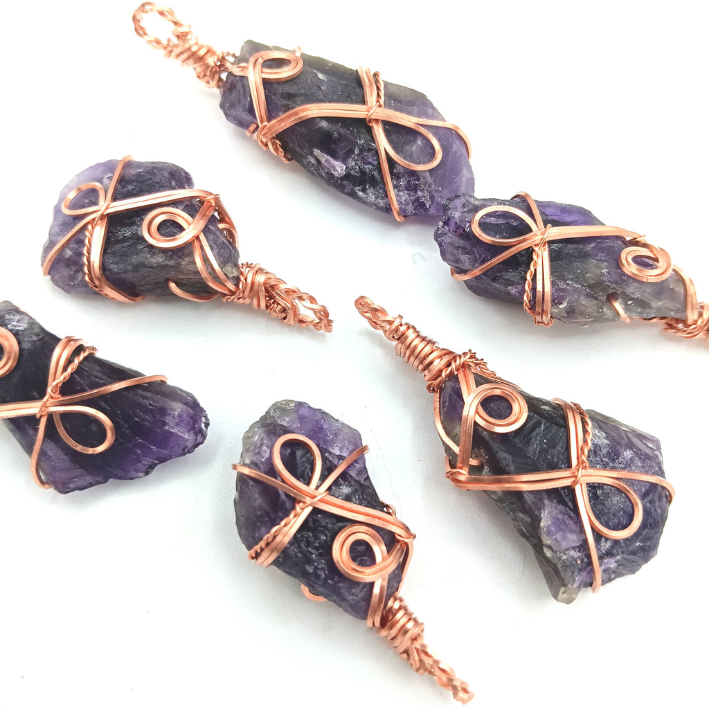 Raw Amethyst Crystal Point Pendant – Handmade Copper Wire Wrapped Necklace for Healing & Protection | Handmade > Wire-wrapped gemstones | Wiccan Center