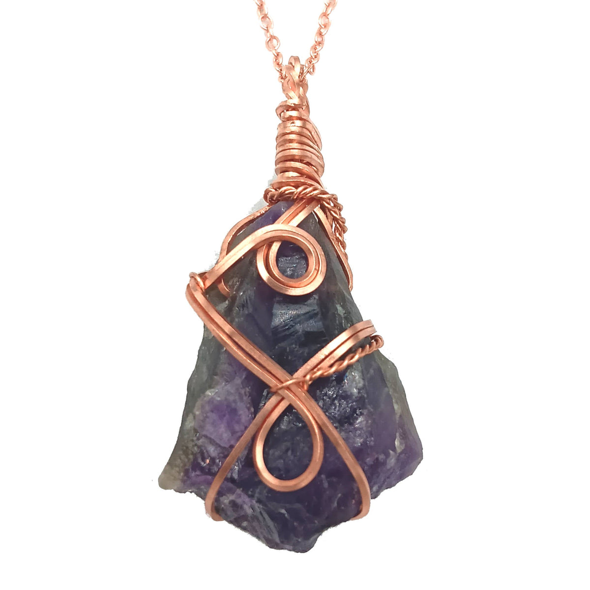 Raw Amethyst Crystal Point Pendant – Handmade Copper Wire Wrapped Necklace for Healing & Protection | Handmade > Wire-wrapped gemstones | Wiccan Center