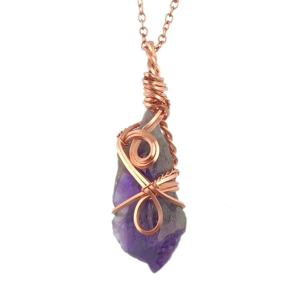Raw Amethyst Crystal Point Pendant – Handmade Copper Wire Wrapped Necklace for Healing & Protection | Handmade > Wire-wrapped gemstones | Wiccan Center