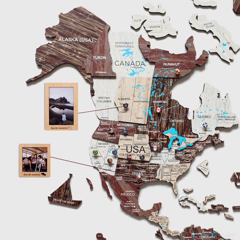 3D Wooden World Map Cappuccino (for US only)