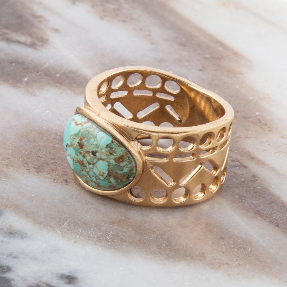 Cut it Out Blue Turquoise Golden Ring | Rings | Wiccan Center