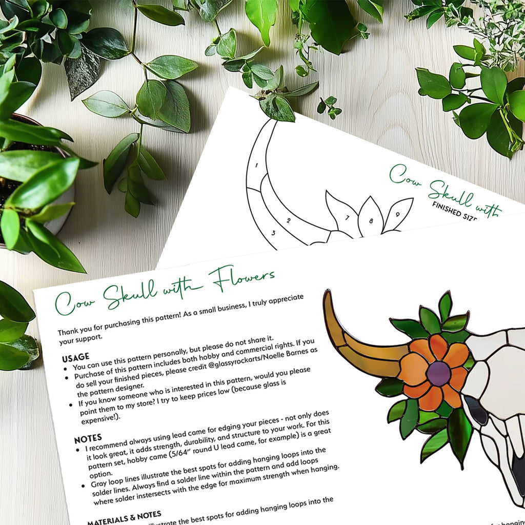 Cow Skull Floral Stained Glass Pattern | Crafting Patterns & Molds | Wiccan Center
