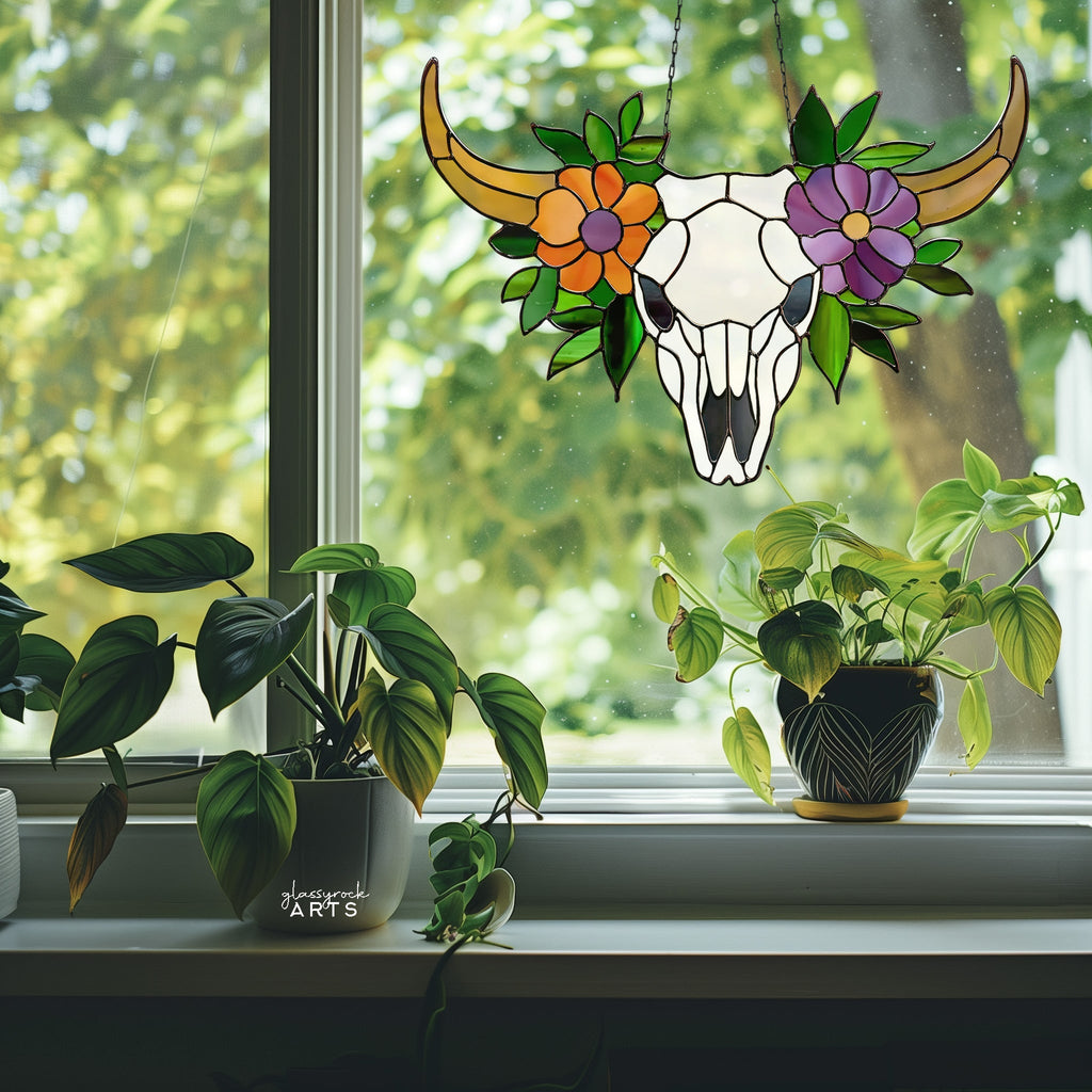 Cow Skull Floral Stained Glass Pattern | Crafting Patterns & Molds | Wiccan Center