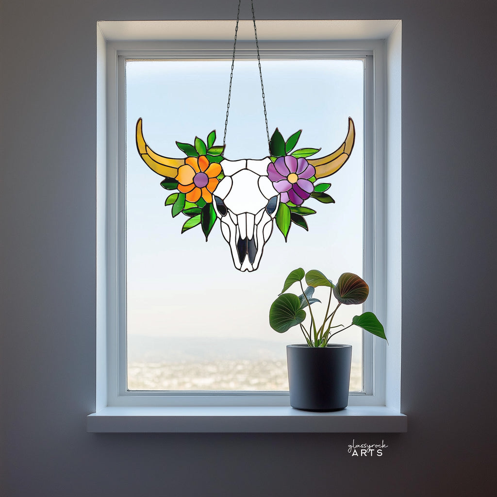 Cow Skull Floral Stained Glass Pattern | Crafting Patterns & Molds | Wiccan Center