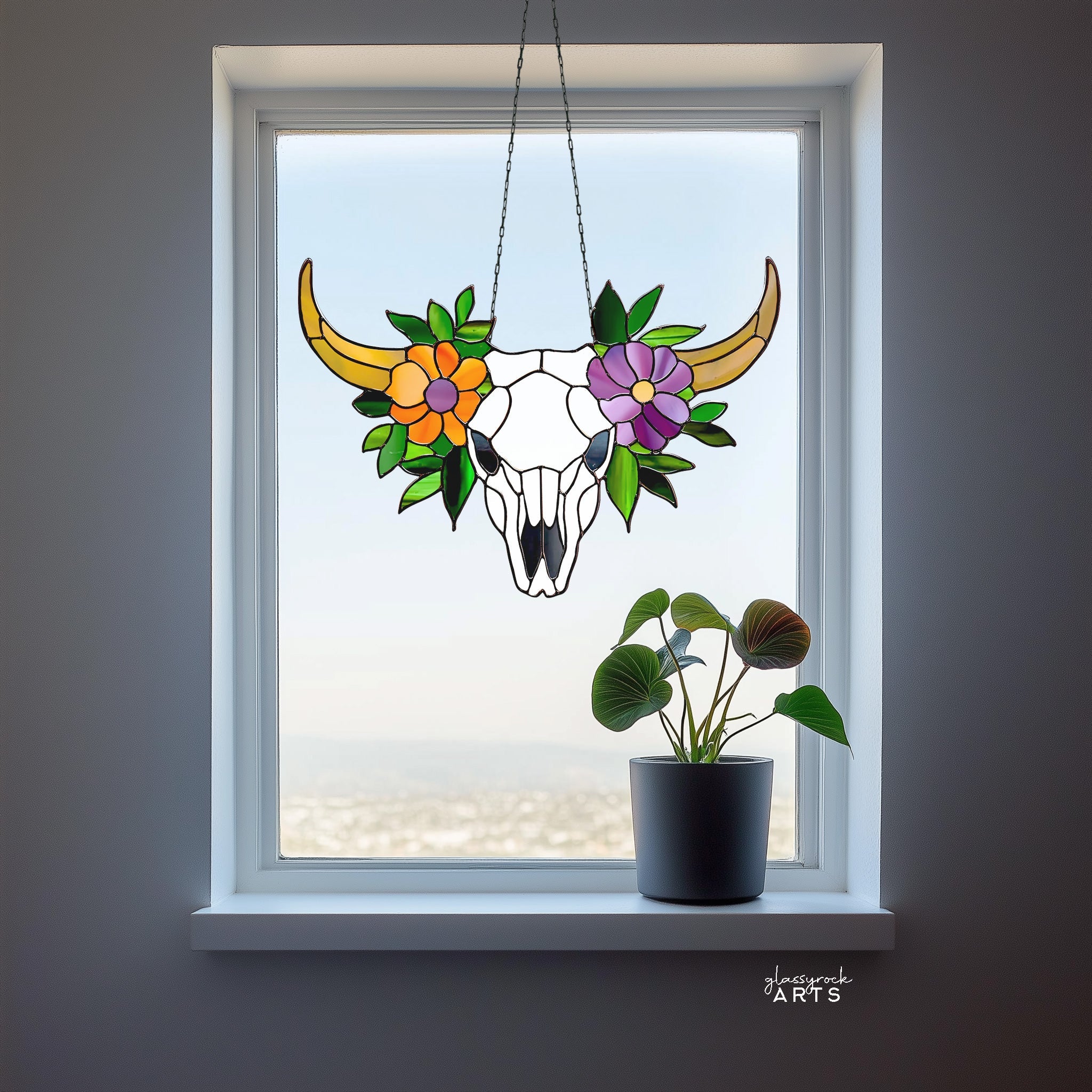 Cow Skull Floral Stained Glass Pattern | Crafting Patterns & Molds | Wiccan Center