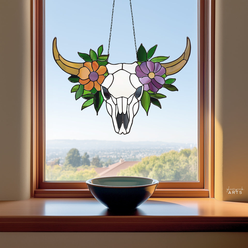 Cow Skull Floral Stained Glass Pattern | Crafting Patterns & Molds | Wiccan Center