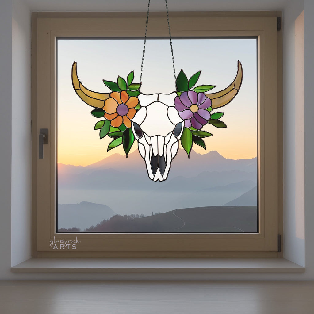 Cow Skull Floral Stained Glass Pattern | Crafting Patterns & Molds | Wiccan Center