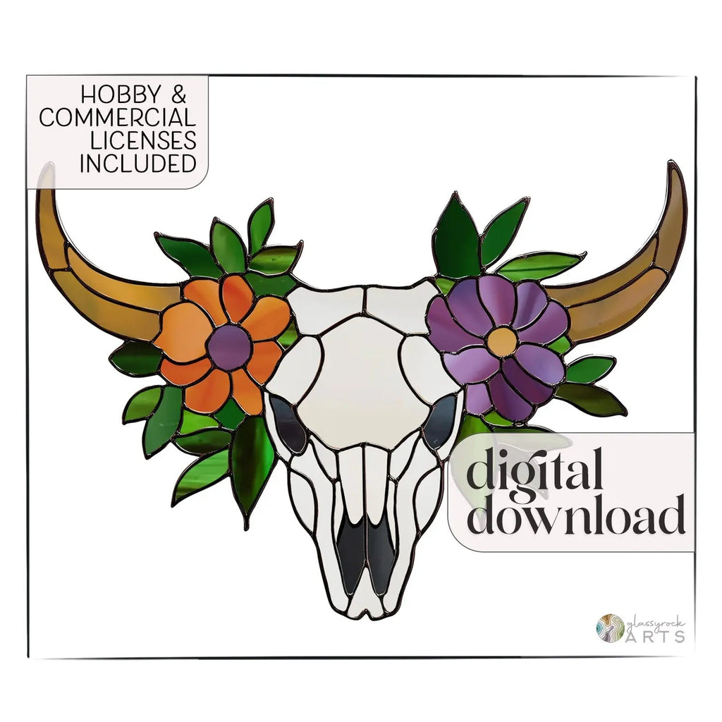 Cow Skull Floral Stained Glass Pattern | Crafting Patterns & Molds | Wiccan Center