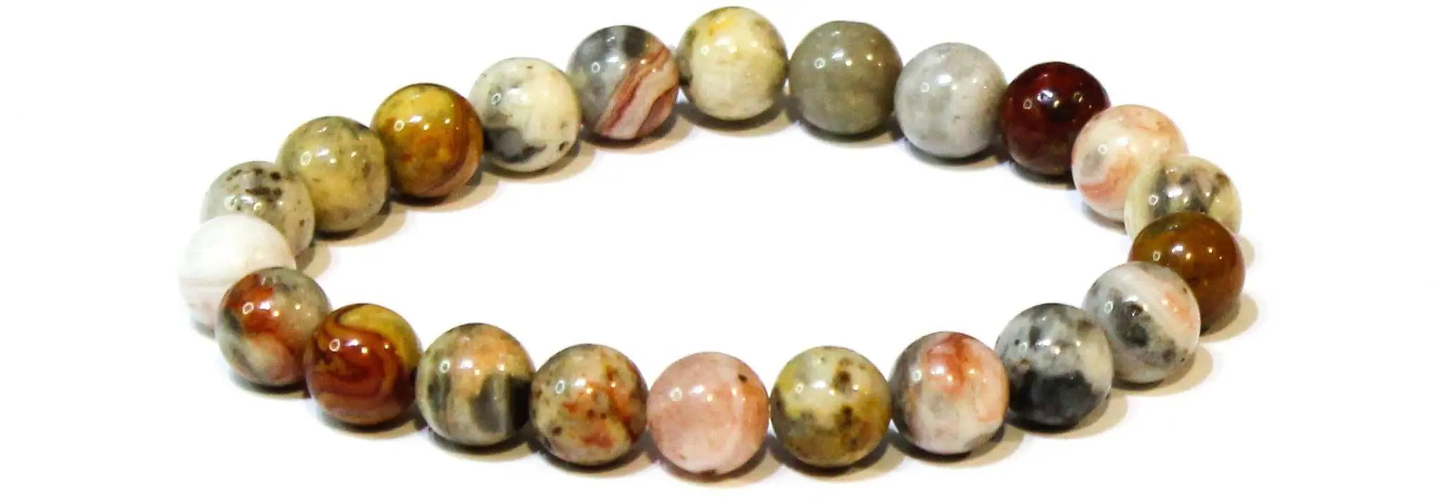 Crazy Lace Agate Round Bead Bracelet - Celebration Energy | Bracelets | Wiccan Center