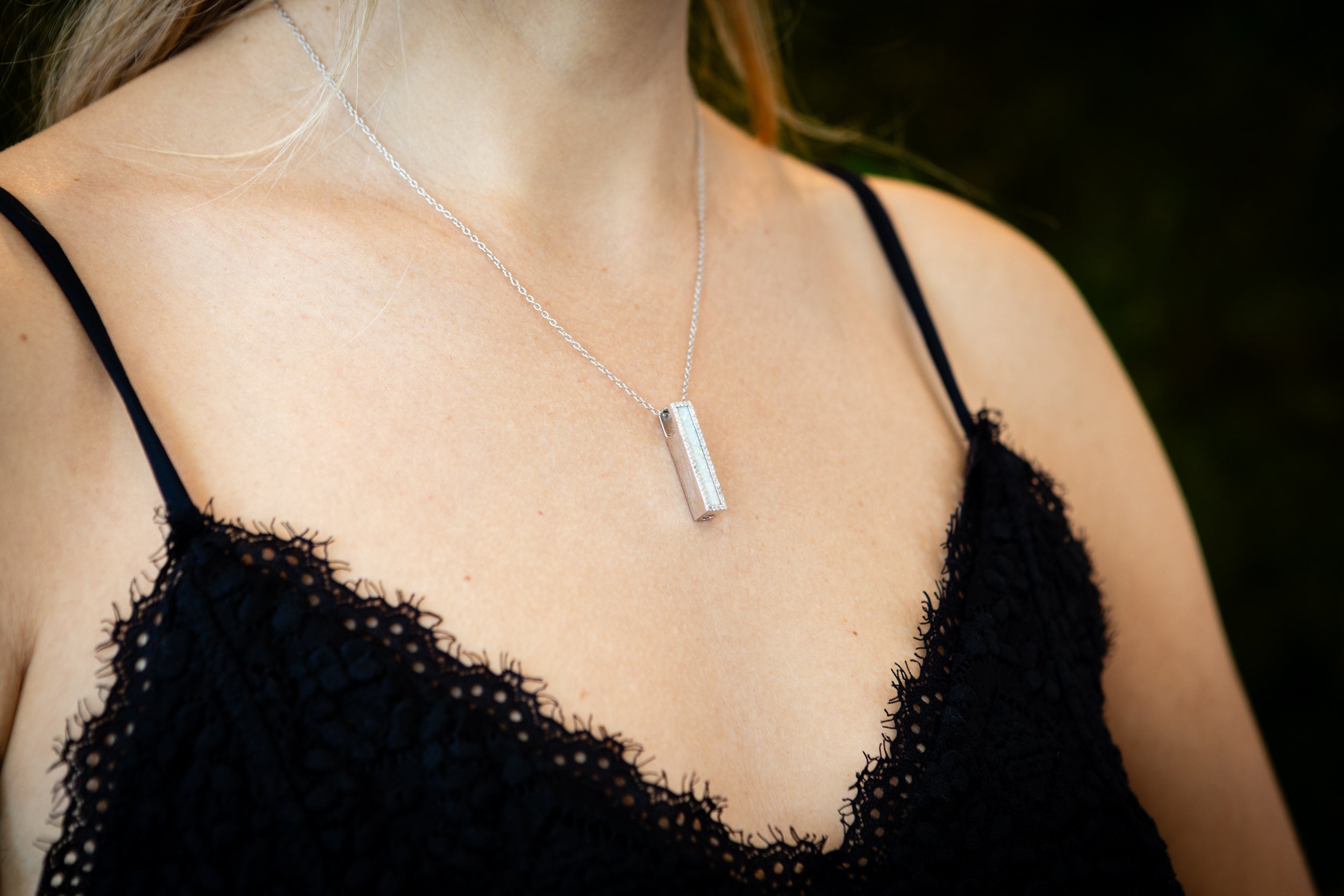 Opal Bar Cremation Necklace - Engravable