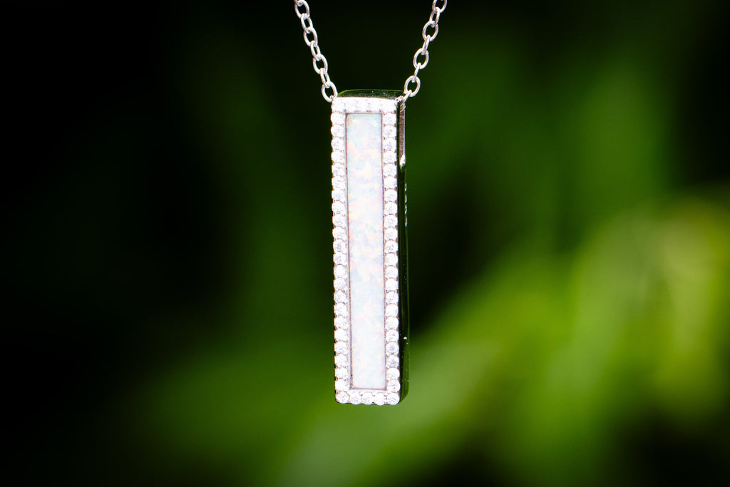 Opal Bar Cremation Necklace - Engravable