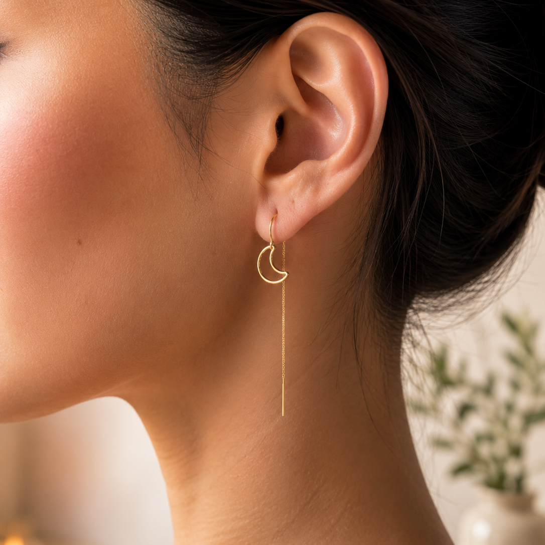 Crescent Moon thread earrings