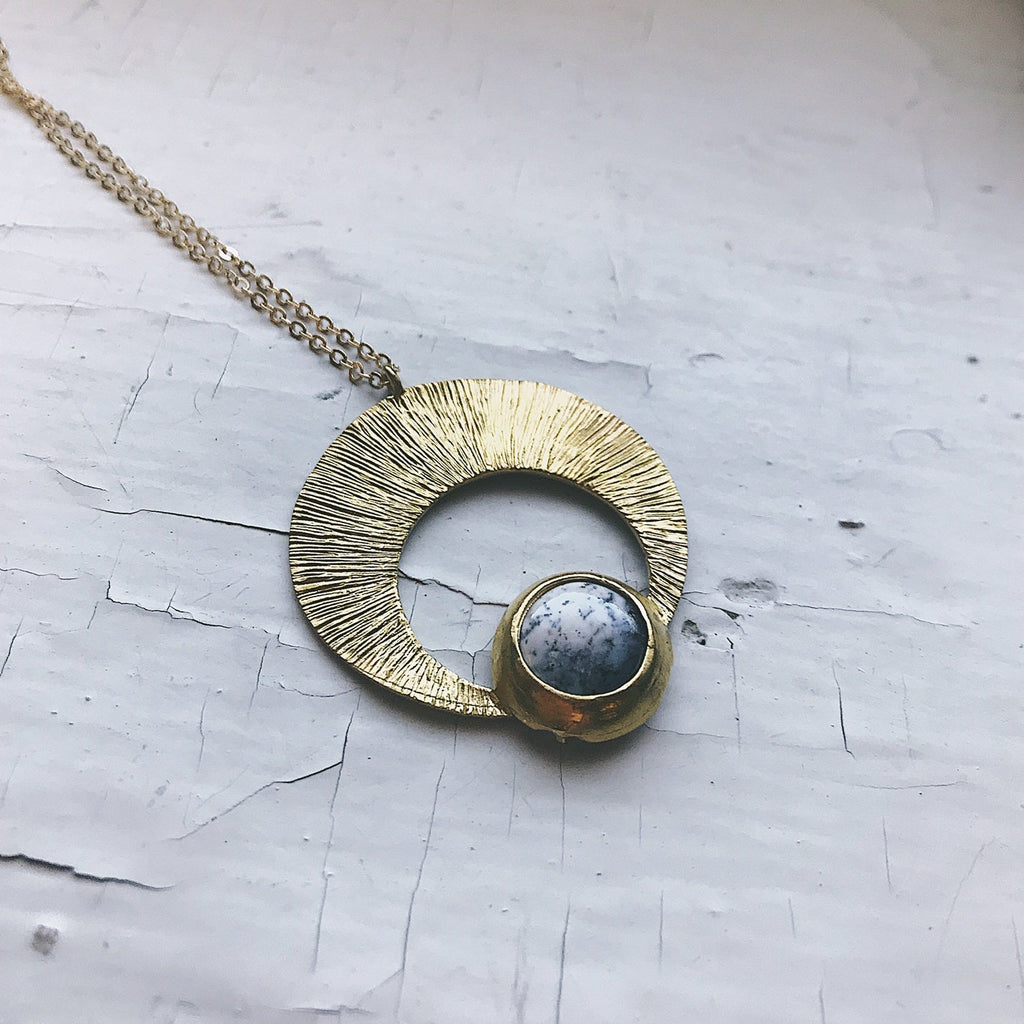 CLEARANCE Crescent Moon Pendant with Dendritic Agate | Necklace | Wiccan Center