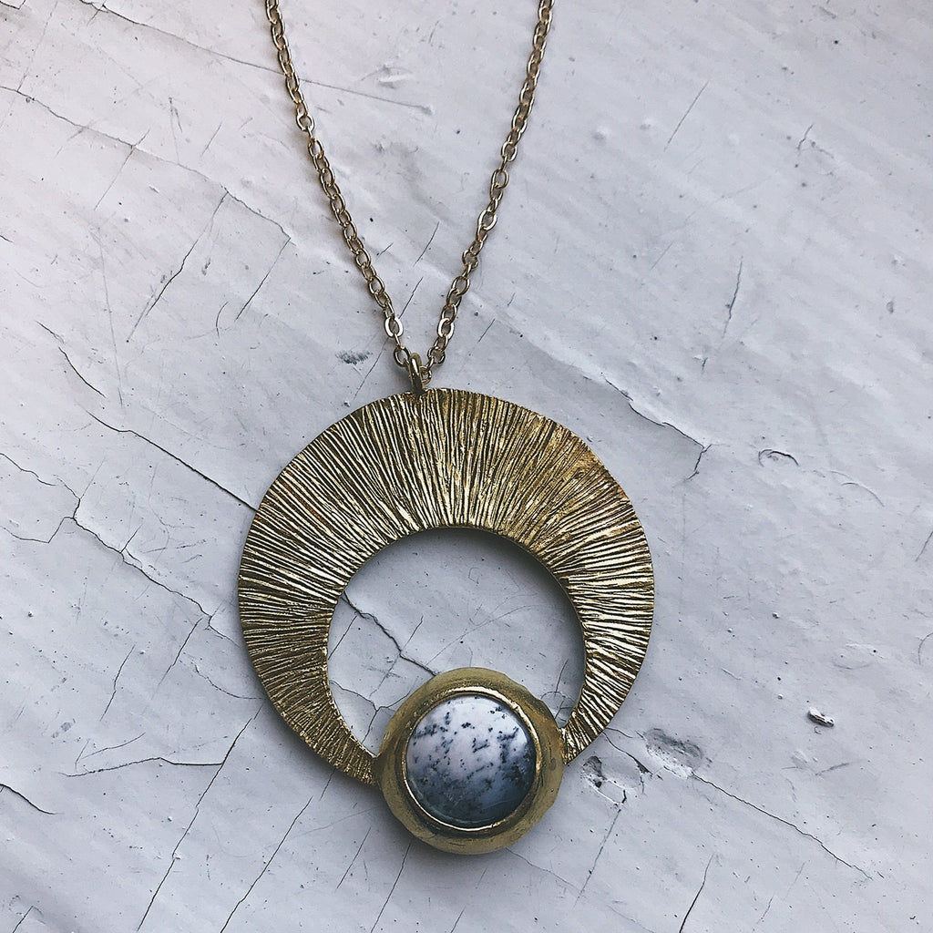 CLEARANCE Crescent Moon Pendant with Dendritic Agate | Necklace | Wiccan Center