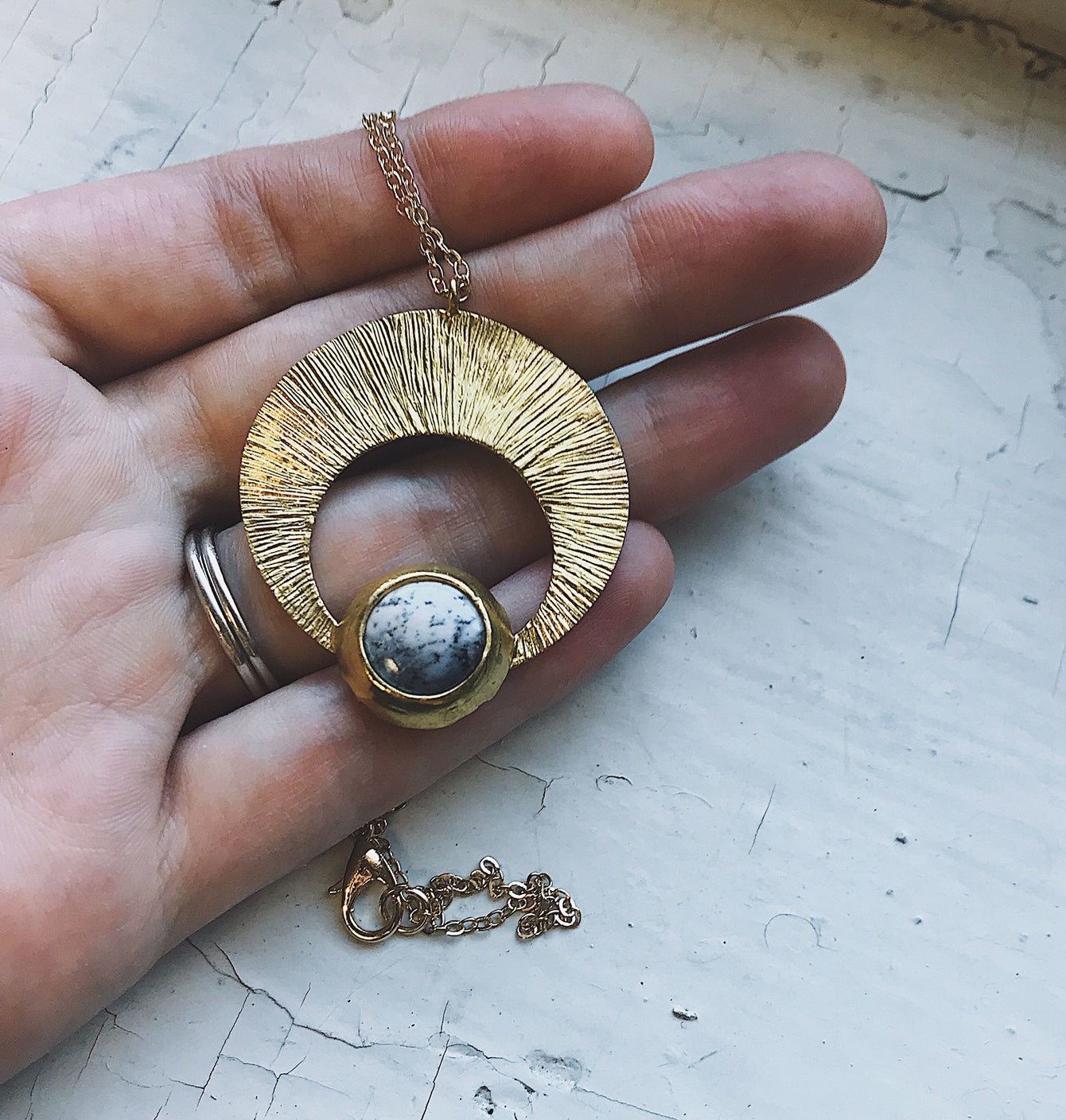CLEARANCE Crescent Moon Pendant with Dendritic Agate | Necklace | Wiccan Center