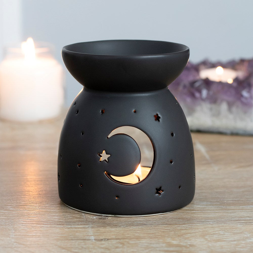 Black Mystical Moon Cut Out Oil Burner and Wax Warmer | Wax Melt Warmer | Wiccan Center