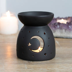 Black Mystical Moon Cut Out Oil Burner and Wax Warmer | Wax Melt Warmer | Wiccan Center