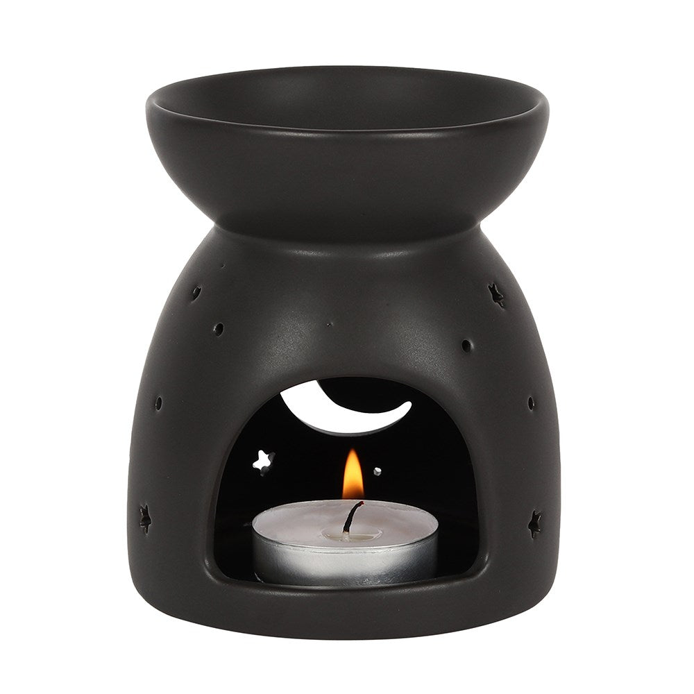 Black Mystical Moon Cut Out Oil Burner and Wax Warmer | Wax Melt Warmer | Wiccan Center