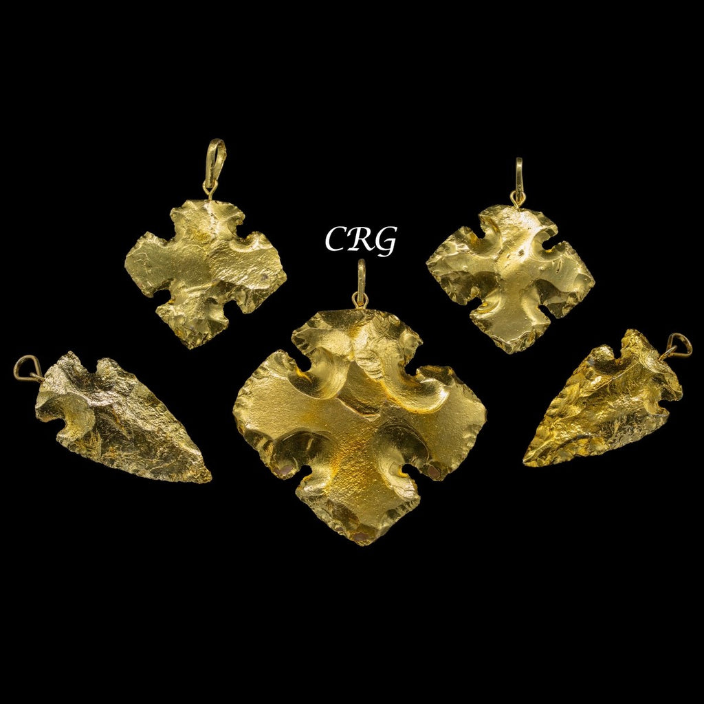 Gold Plated Cross and Arrowhead Pendants (1 To 2 Inches) (5 Pieces)