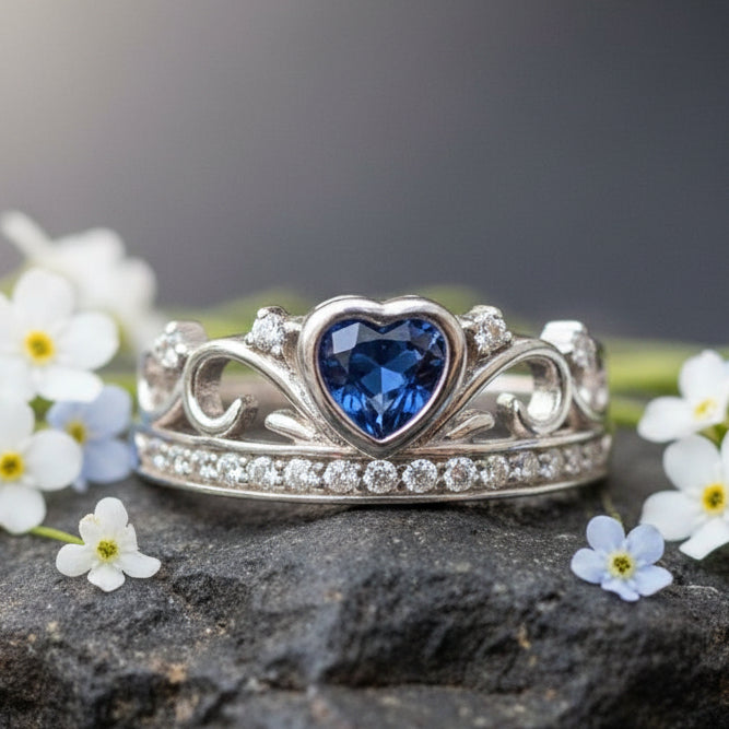 Princess of Wales Sapphire Crown Ring in Sterling Silver