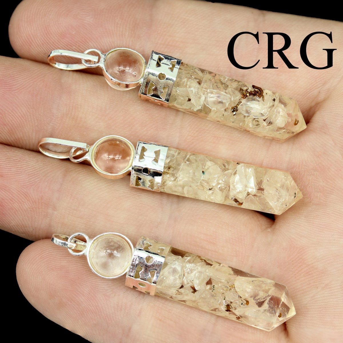 Crystal Quartz Orgonite Point Pendant (1 inch) Silver-Plated Crystal Charm (4 Pieces)