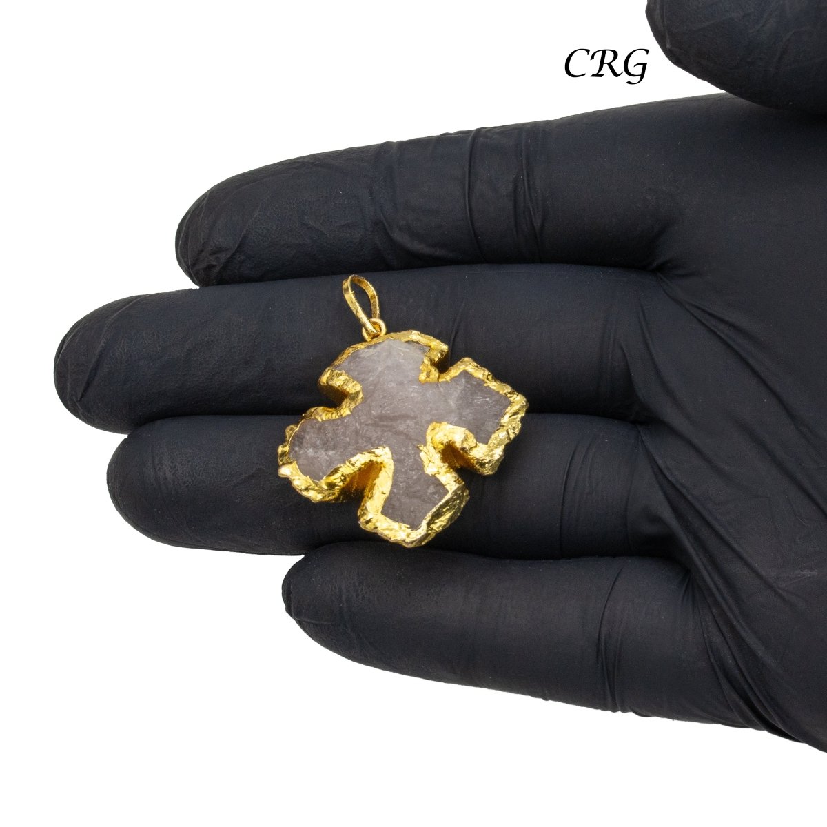 Crystal & Rose Quartz Cross Pendants with Gold Plating (5 Pieces) 1 Inch
