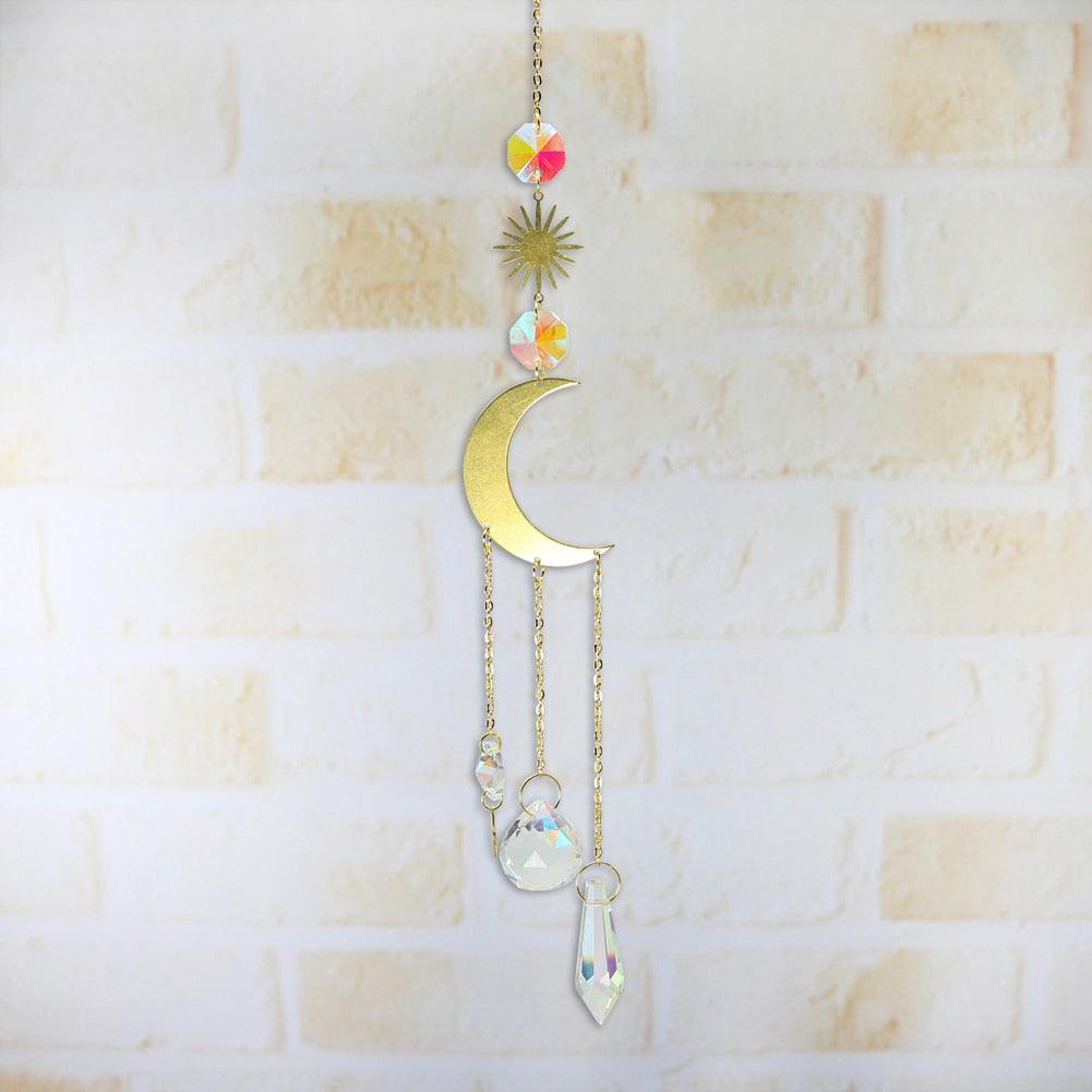 Crystal Wind Chime Star Moon Sun Pendant Indoor Window For Window in Garden Starry Sky Decor Catchers with Crystals Dream Sun Catchers Plated Colorful Beads Hanging Drop for Outdoor Garden Moon Prism | STDEJS92PL2 | Wiccan Center