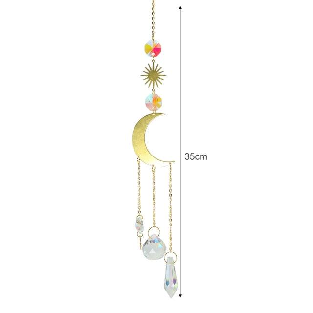Crystal Wind Chime Star Moon Sun Pendant Indoor Window For Window in Garden Starry Sky Decor Catchers with Crystals Dream Sun Catchers Plated Colorful Beads Hanging Drop for Outdoor Garden Moon Prism | STDEJS92PL2 | Wiccan Center