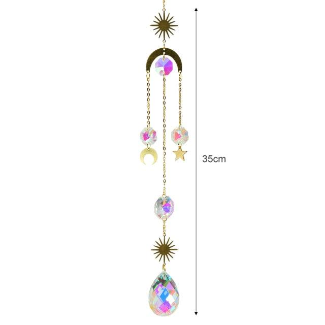 Crystal Wind Chime Star Moon Sun Pendant Indoor Window For Window in Garden Starry Sky Decor Catchers with Crystals Dream Sun Catchers Plated Colorful Beads Hanging Drop for Outdoor Garden Moon Prism | STDEJS92PL2 | Wiccan Center