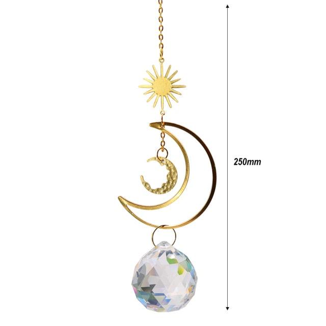 Crystal Wind Chime Star Moon Sun Pendant Indoor Window For Window in Garden Starry Sky Decor Catchers with Crystals Dream Sun Catchers Plated Colorful Beads Hanging Drop for Outdoor Garden Moon Prism | STDEJS92PL2 | Wiccan Center