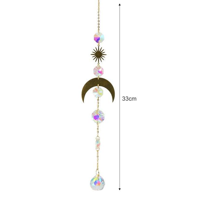 Crystal Wind Chime Star Moon Sun Pendant Indoor Window For Window in Garden Starry Sky Decor Catchers with Crystals Dream Sun Catchers Plated Colorful Beads Hanging Drop for Outdoor Garden Moon Prism | STDEJS92PL2 | Wiccan Center