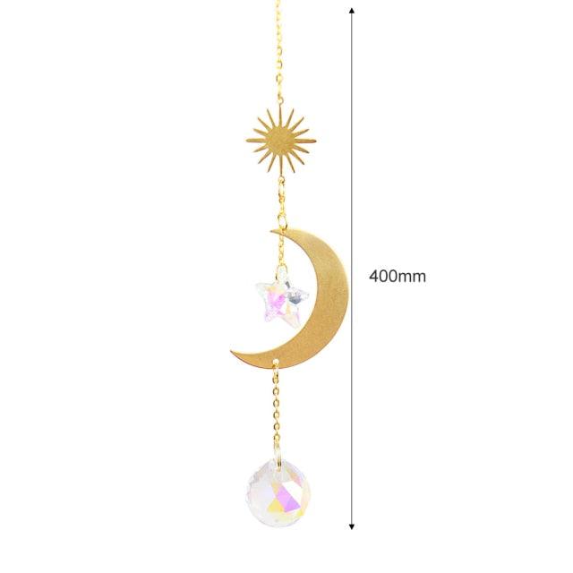 Crystal Wind Chime Star Moon Sun Pendant Indoor Window For Window in Garden Starry Sky Decor Catchers with Crystals Dream Sun Catchers Plated Colorful Beads Hanging Drop for Outdoor Garden Moon Prism | STDEJS92PL2 | Wiccan Center