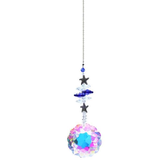 Crystal Wind Star Moon Pendant Handmade Sun Catcher Light Catcher Newly Designed Prism Crystal Colorful Light Prism Chandelier Glass Crystal Pendant Pearl Yarn Gift Handmade Garden Window Wedding Curtain Chandelier | STWC3899PLMKO | Wiccan Center