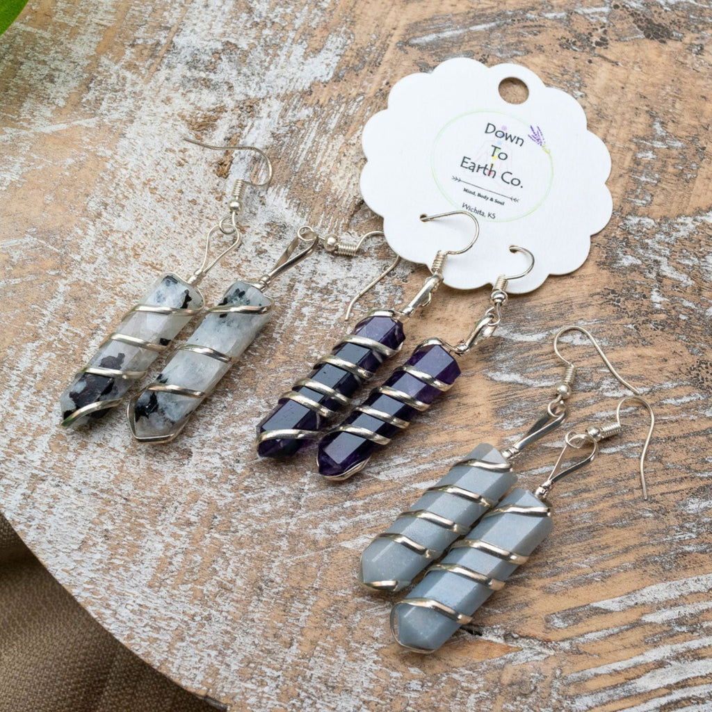 Silver Wire Wrapped Crystal Earrings | Earrings | Wiccan Center