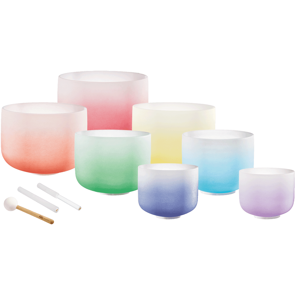 7 Chakra Color Quartz Crystal Singing Bowl Set (8"-14") | 440 Hz Color-Frosted Crystal Singing Bowl Set | Wiccan Center