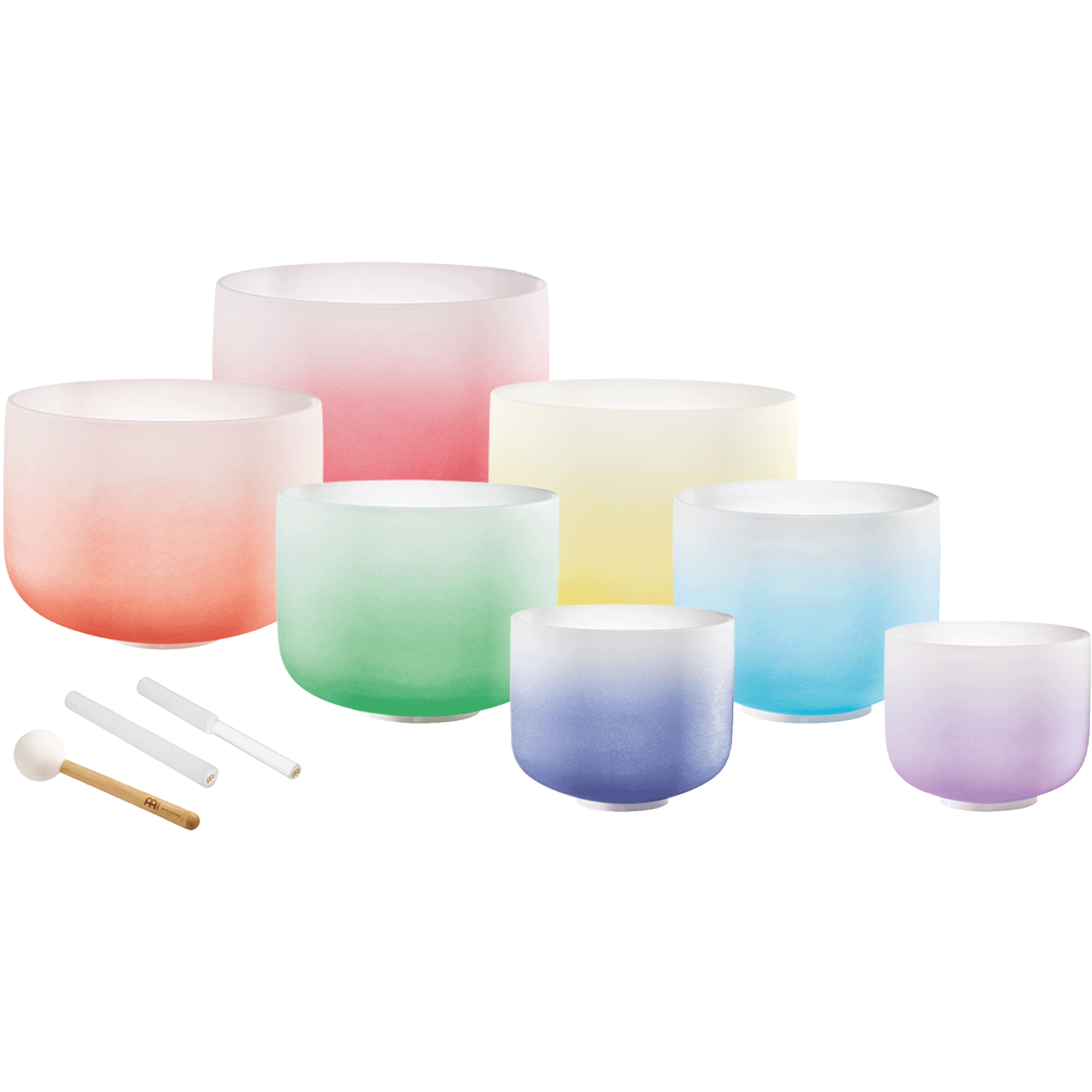 7 Chakra Color Quartz Crystal Singing Bowl Set (8"-14") | 440 Hz Color-Frosted Crystal Singing Bowl Set | Wiccan Center