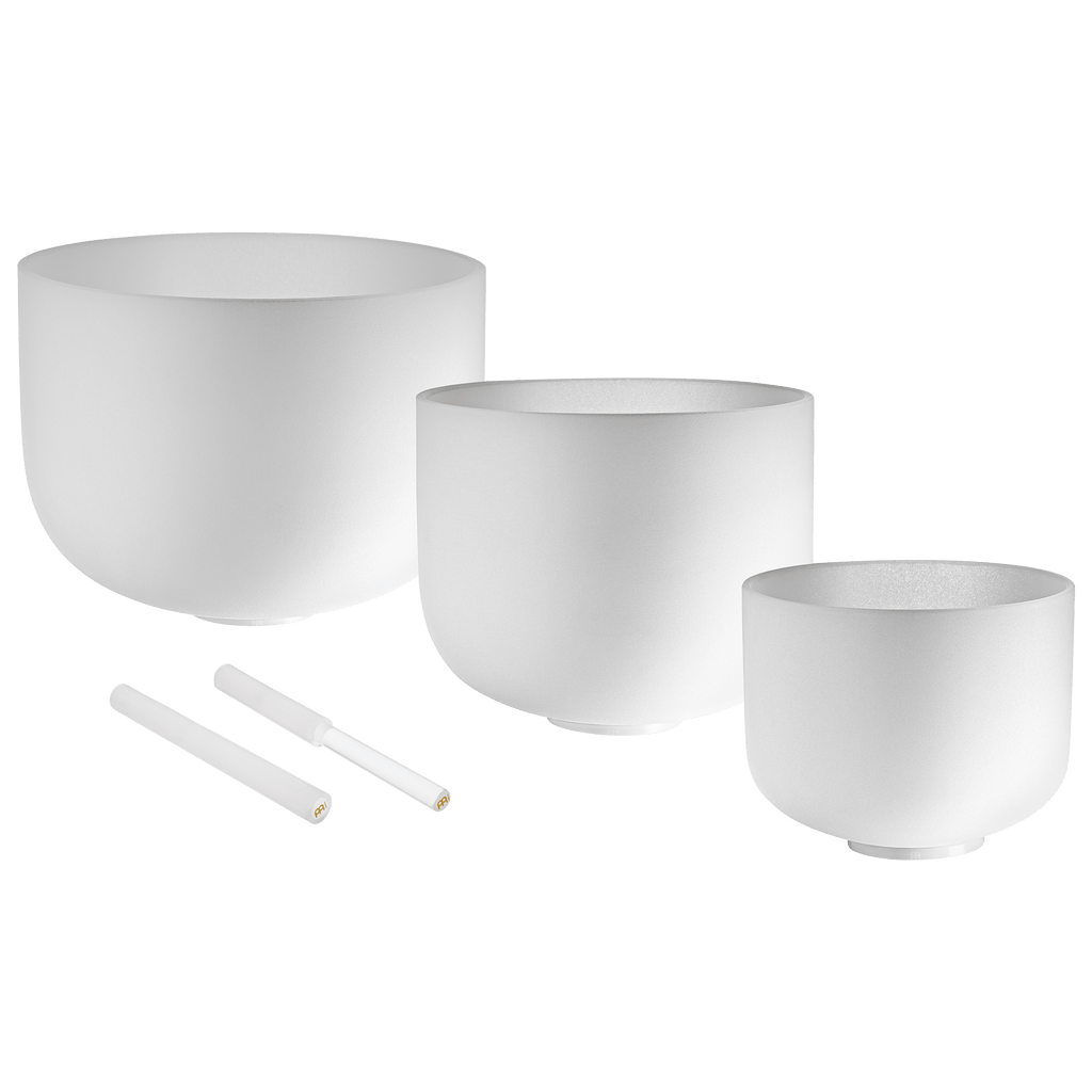 432 Hz Crystal Singing Bowls 8” F4, 10” D4, 12” C4 - Pure Harmony Set | 432 Hz White-Frosted Crystal Singing Bowl Set | Wiccan Center