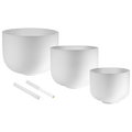 432 Hz Crystal Singing Bowls 8” F4, 10” D4, 12” C4 - Pure Harmony Set | 432 Hz White-Frosted Crystal Singing Bowl Set | Wiccan Center