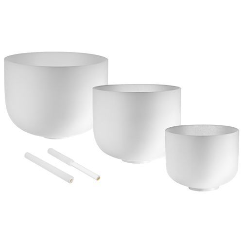 432 Hz Crystal Singing Bowls 8” F4, 10” D4, 12” C4 - Pure Harmony Set | 432 Hz White-Frosted Crystal Singing Bowl Set | Wiccan Center