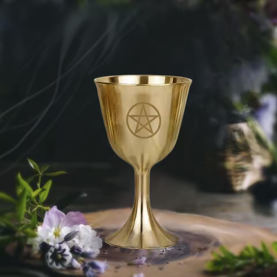 Goddess & Triple Moon Gold Chalices | Altar Cup | Wiccan Center