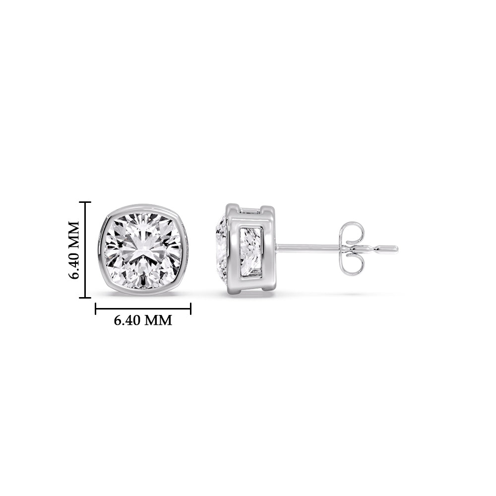 Cushion Diamond Bezel Set Solitaire Certified Stud Earrings
