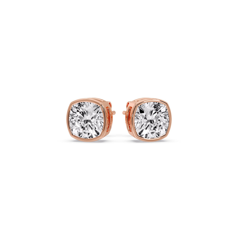 Cushion Diamond Bezel Set Solitaire Certified Stud Earrings