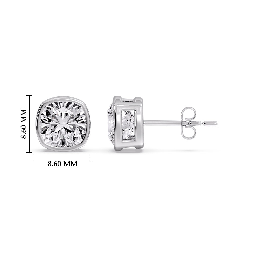Cushion Diamond Bezel Set Solitaire Certified Stud Earrings