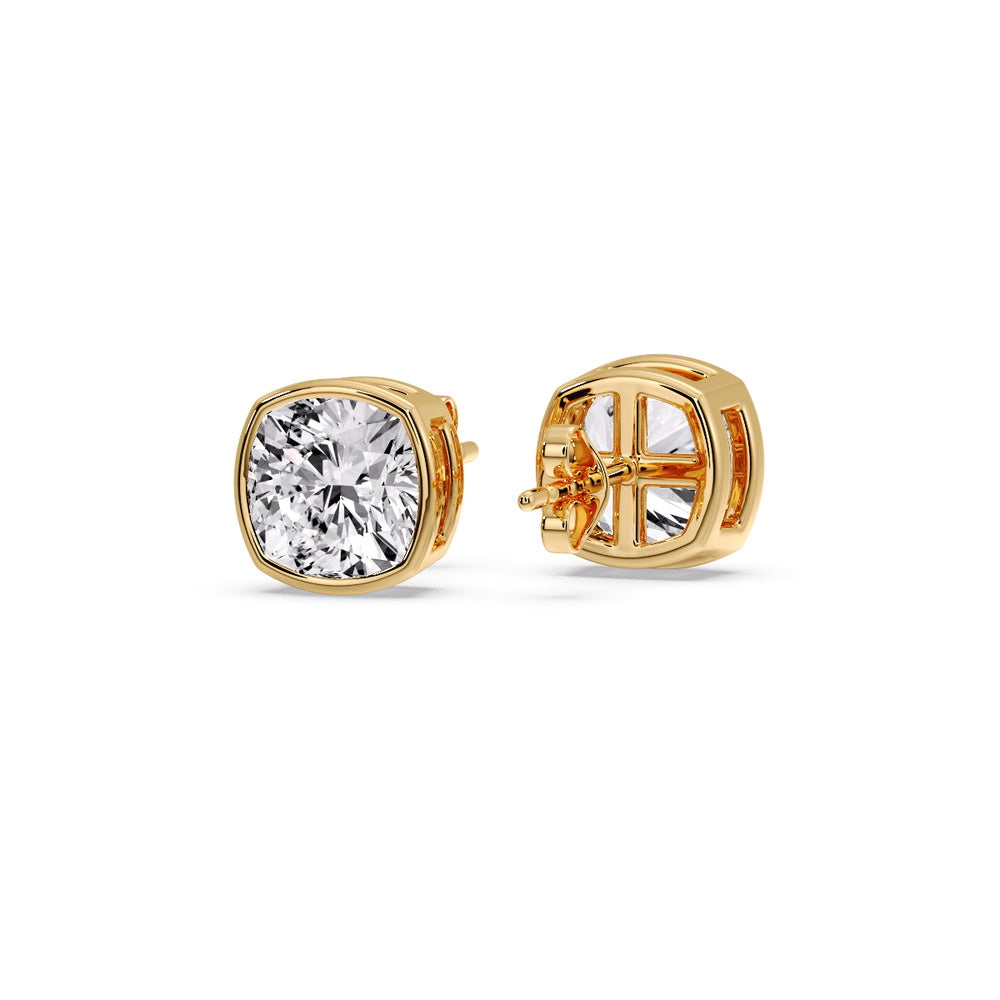 Bezel Set Cushion Diamond Stud Earrings