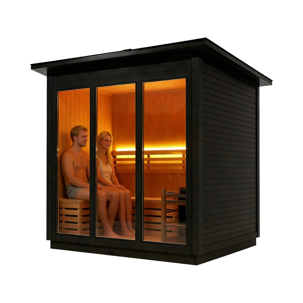 Custom 4-Person Luxury Canadian Hemlock Outdoor Steam Sauna With Heater And Stones [Made-To-Order] (SAK79406)