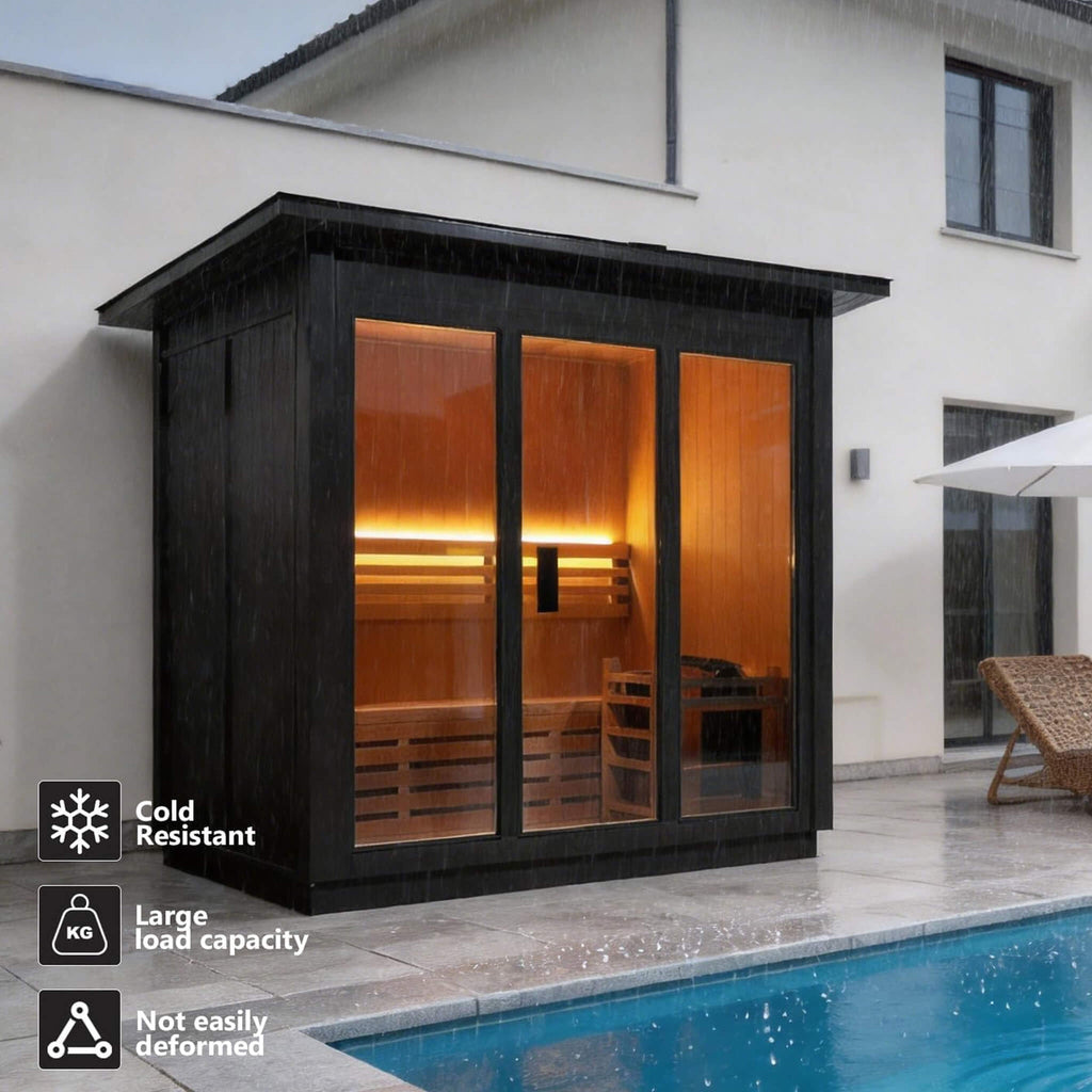 Custom 4-Person Luxury Canadian Hemlock Outdoor Steam Sauna With Heater And Stones [Made-To-Order] (SAK79406)