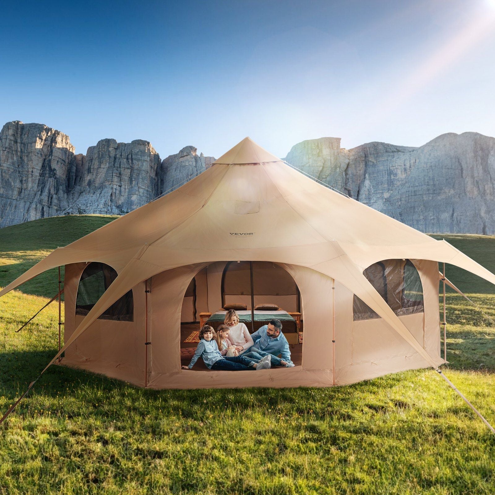 Canvas Tent, 4 Seasons 5 m/16.4 ft Bell Tent, Canvas Tent for Camping with Stove Jack, Breathable Yurt Tent for up to 8 People, Family Camping Outdoor Hunting Party | Sports & Outdoor | Wiccan Center