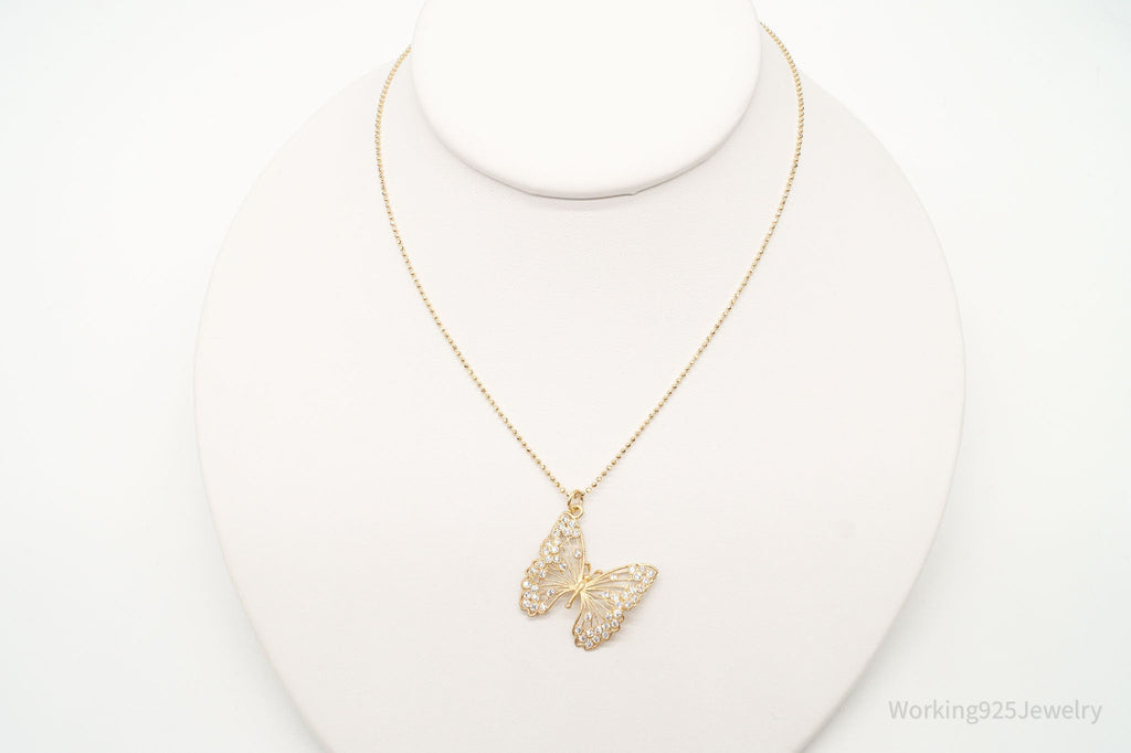Large Vintage Butterfly Cubic Zirconia Gold Vermeil Sterling Silver Necklace | Jewelry > Necklaces > Pendants | Wiccan Center