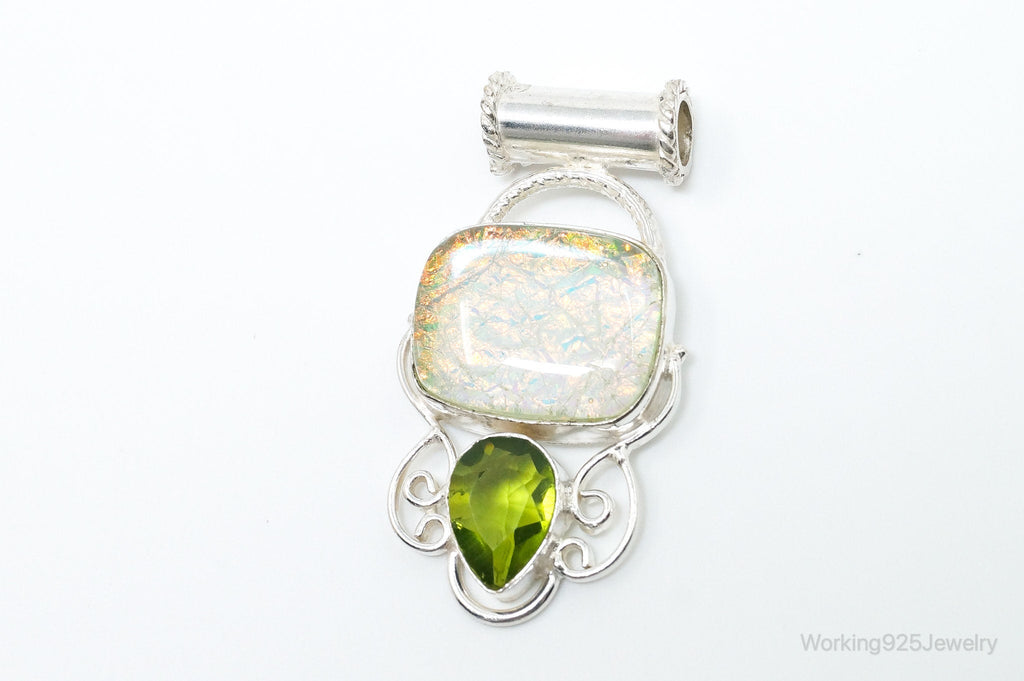 Large Vintage Rainbow Glass Peridot Sterling Silver Pendant | Jewelry > Necklaces > Pendants | Wiccan Center