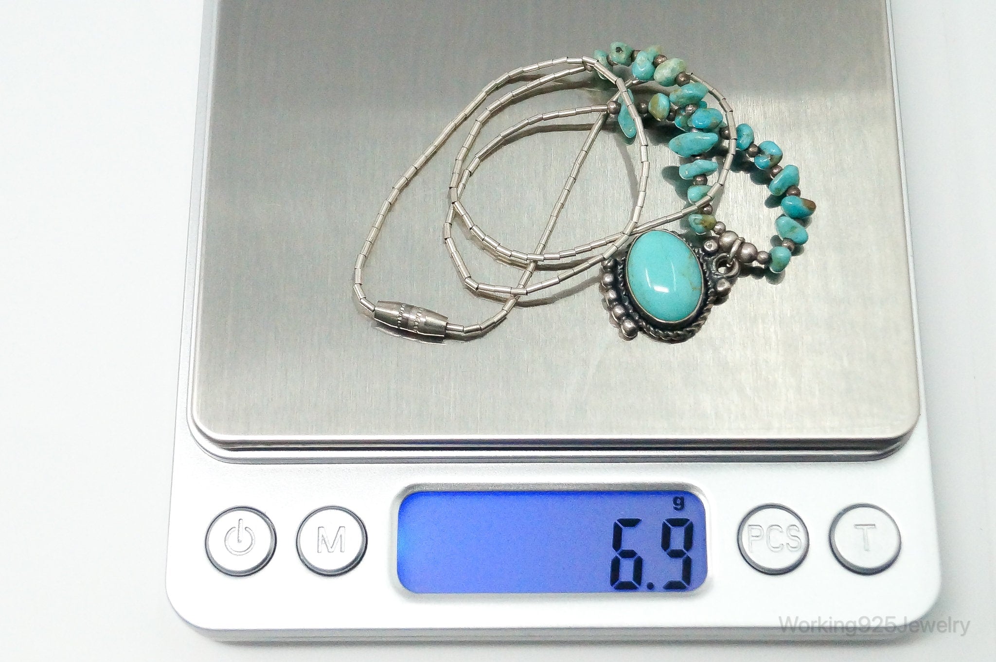 Vintage Native American Large Turquoise Sterling Silver Bead Necklace | Jewelry > Necklaces > Pendants | Wiccan Center